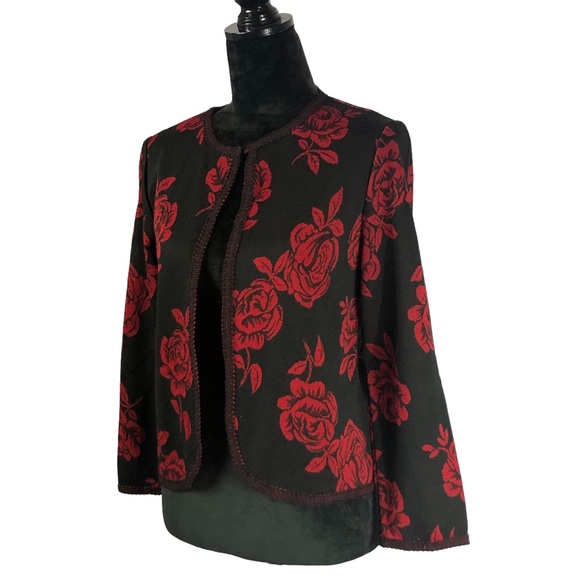 Miss Dorby Black Blazer Large Red Roses size Petite Small - Picture 5 of 10